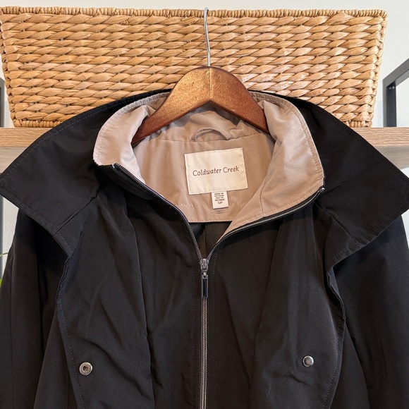 Coldwater Creek Black Hooded All Season Trench Coat Pocket Jacket, S - Picture 3 of 8